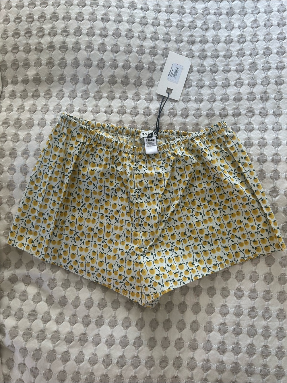STAUD Yellow Lemon-Print Elastic Waist Shorts